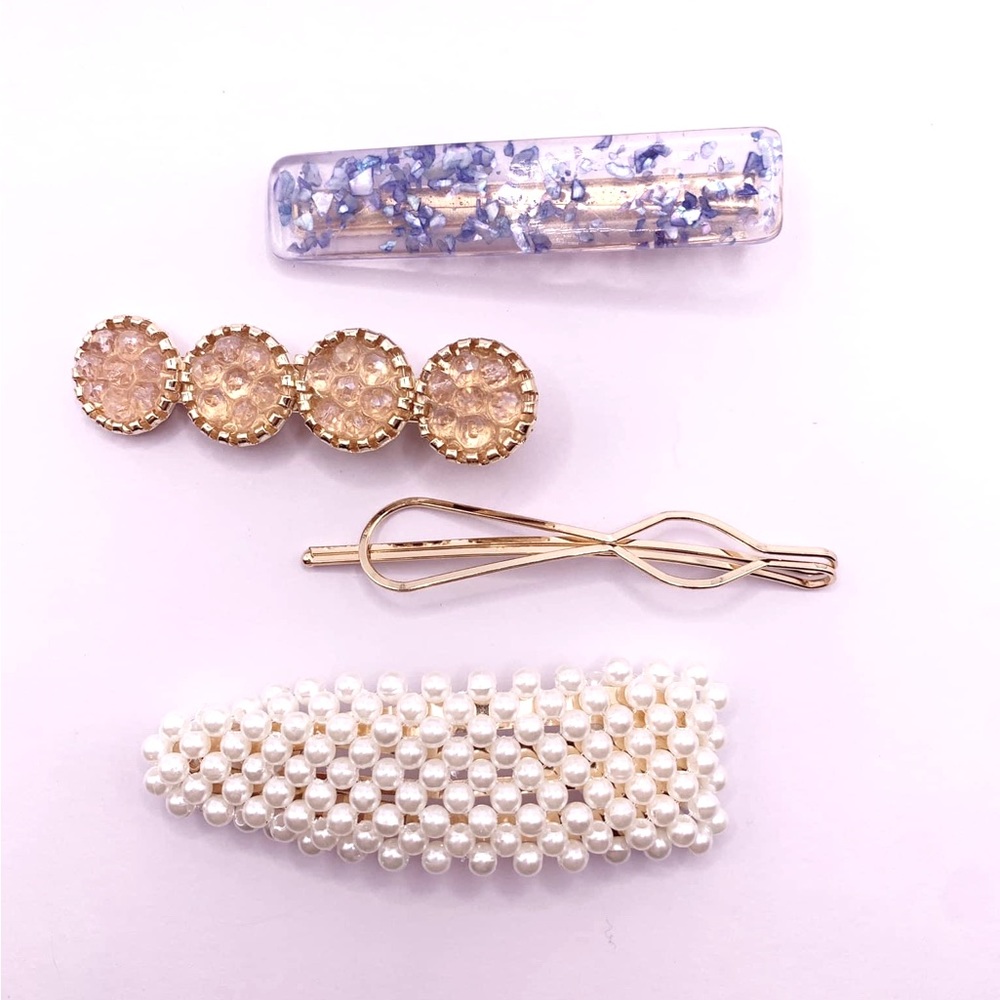 Set of 4 blue and gold hair clips